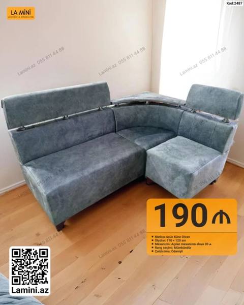 Mətbəx üçün künc divan - Modell: Kod 2487 (La Mini) - Ölçülər: 170 — Baku