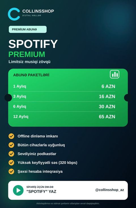 Spotify Premium Abunəliyi Şəxsi Hesaba Rəsmi Aktivləşmə — Bakı