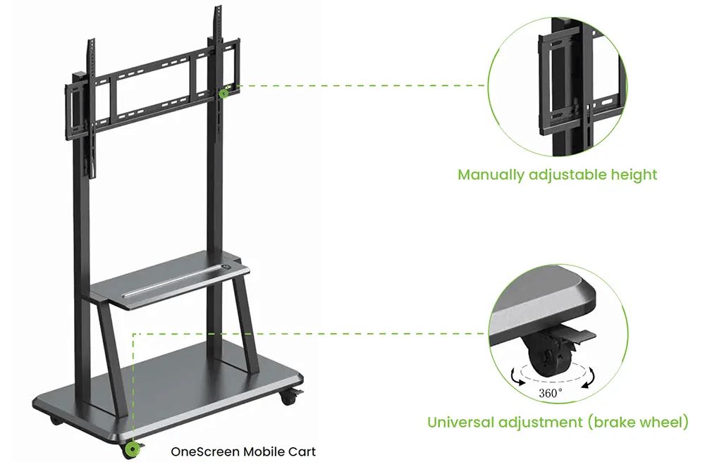 Hündürlük tənzimlənməsi - Mobile cart supports up to 86" displays with manual height adjustment OS-Mobile-Cart — İnteraktiv panellər və LED ekranlar, Bakı (2)