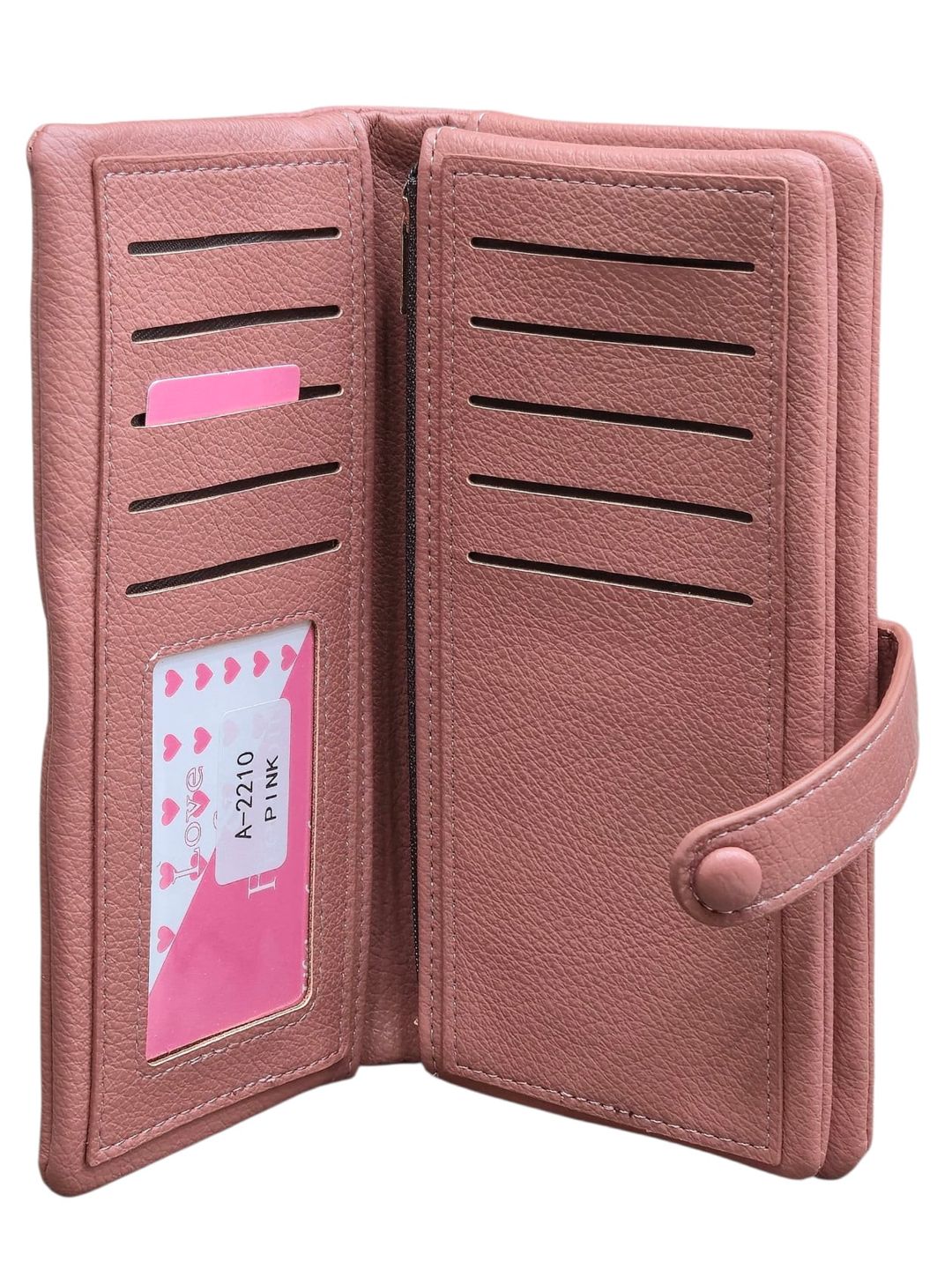 Qadınlar üçün pul kisəsi, poliuretan, çəhrayı, 19sm x 8.5sm, 10 kart bölməsi, Çin istehsalı - LoveandFreedom_A-2210_Rose — Mallar, Bakı (2)