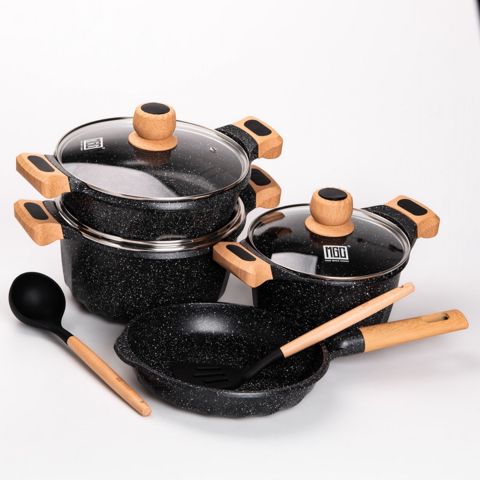Qab-qacaq dəsti MGC, qranit, qara, 6 parça — Bakı