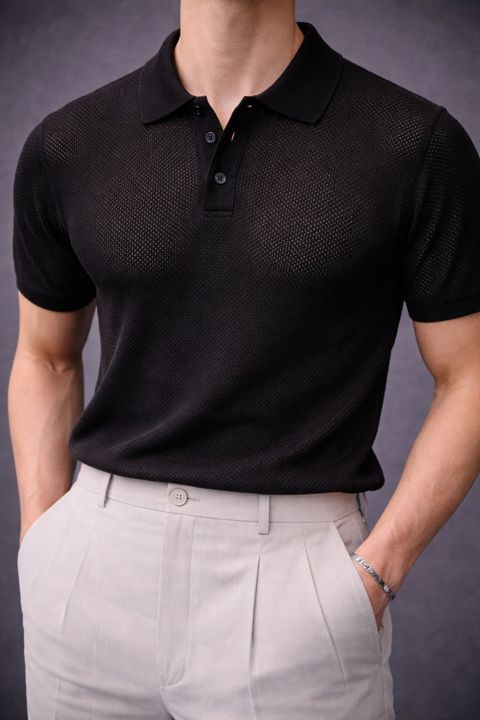 Kişilər üçün polo 5627, qara, trikotaj, ölçü 2XL — Bakı