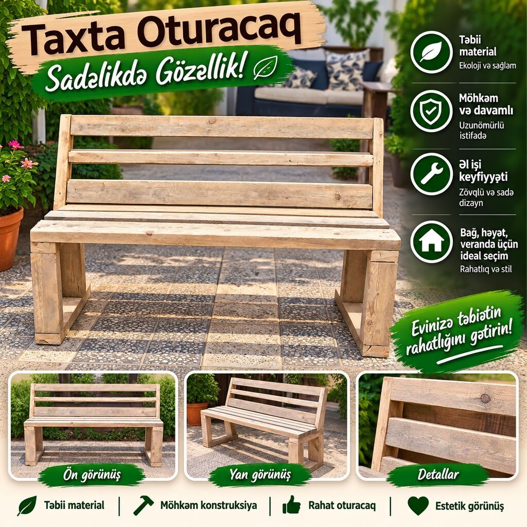 Taxta oturacaq – sadəlikdə gözəllik - Təbii və ekoloji təmiz ağacdan — Skamyalər, Digah (2)