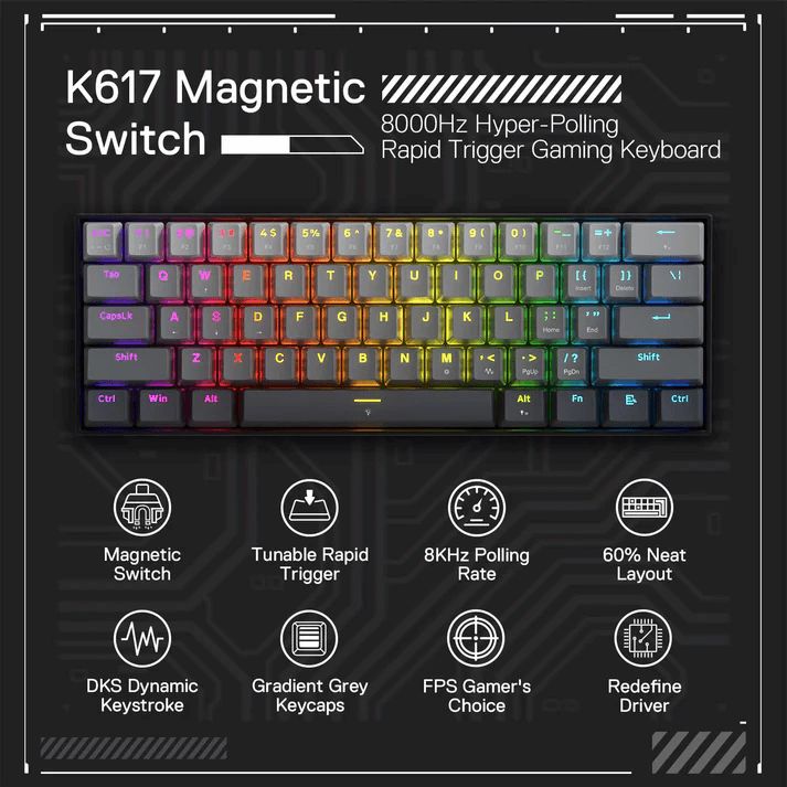 Redragon K617 Fizz Magnetic switch Gaming Wired Keyboard — Kompüterlər və noutbuklar, Bakı (3)