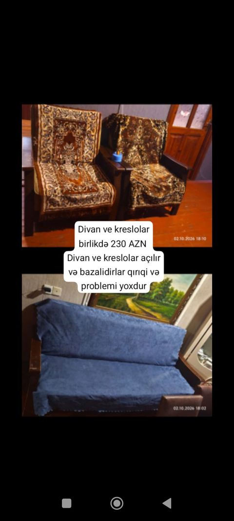 Divan və kreslo dəsti - Dəst: 1 divan + 2 kreslo - Açılan mexanizm — Bakı