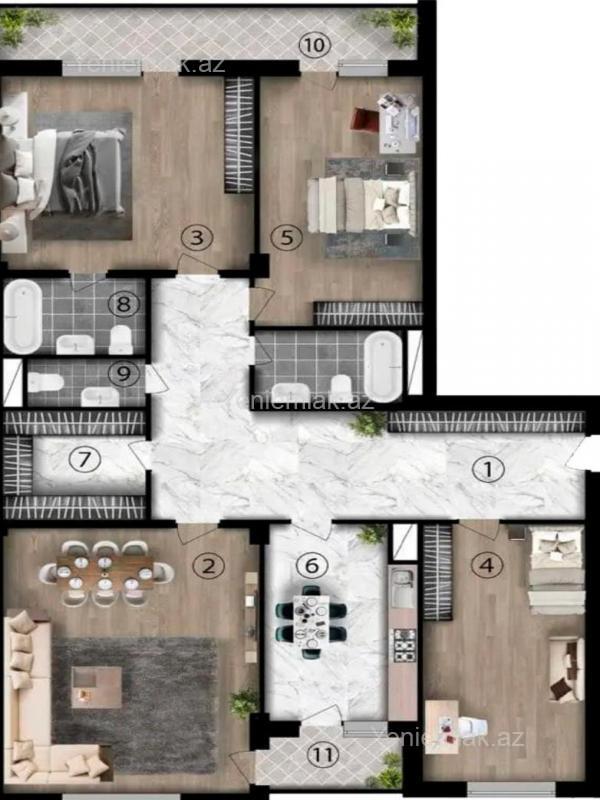 Satılır 4 otaqlı Bina evi menzil (Yeni tikili), 181 m², Nəsimi rayonu — Mənzil, Bakı (7)