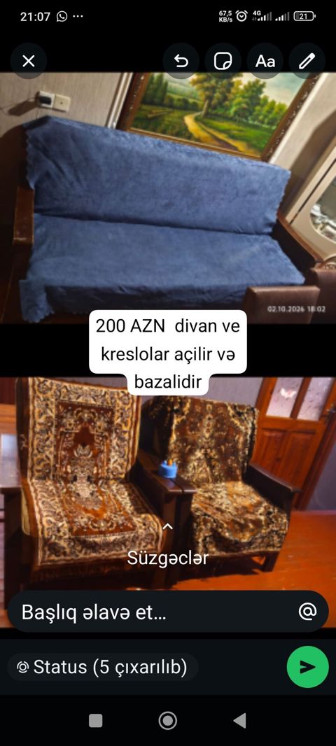 Dəst: divan və 2 kreslo - Mexanizm: açılan (yataq funksiyalı) — Bakı