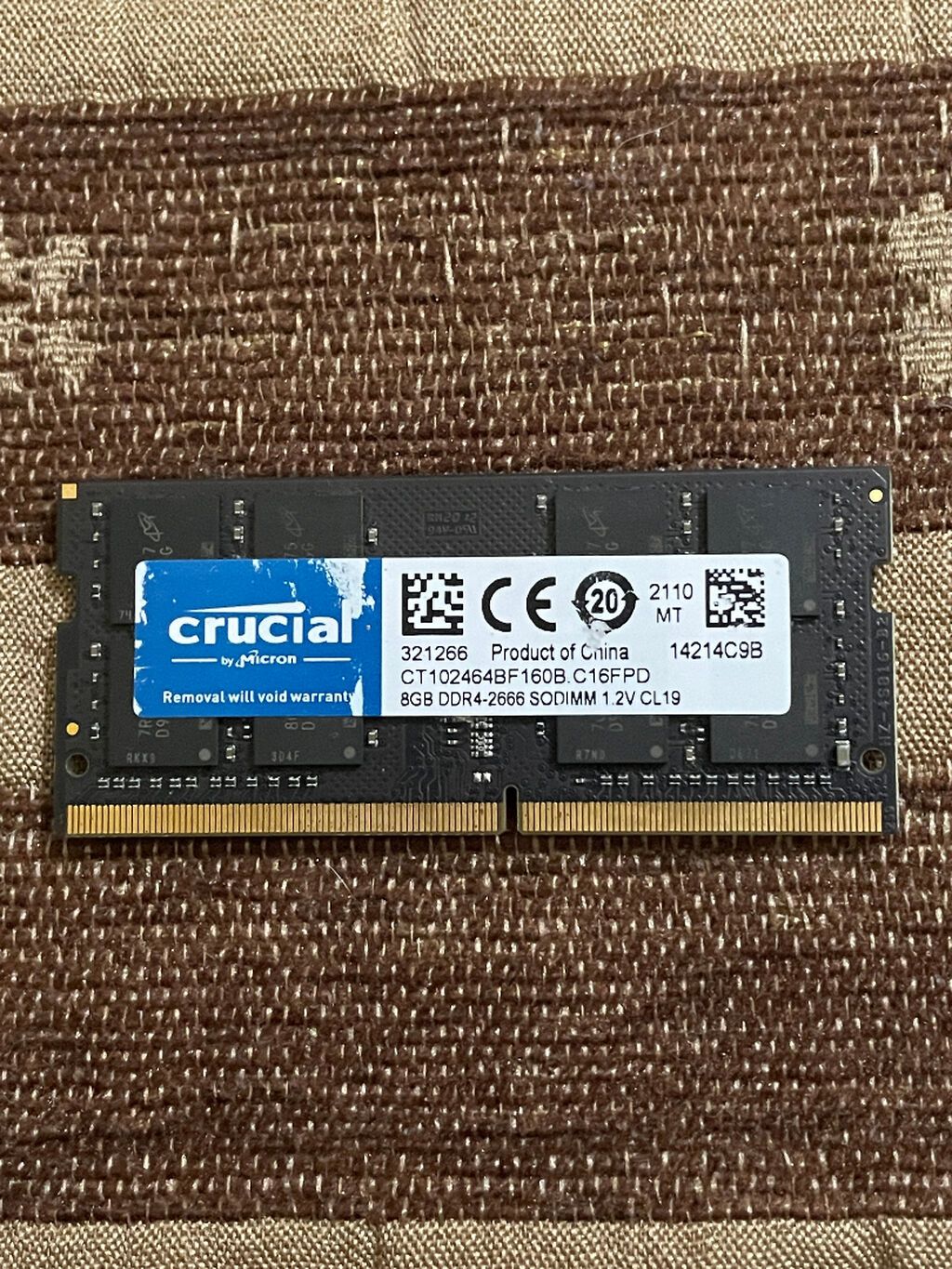 Crucial 8GB DDR4 2666MHz Sodımm noutbuk RAM-ı Model: CT102464BF160B — Operativ yaddaş, Bakı