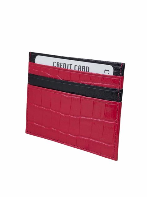 Kartlar üçün qab unisex, təbii dəri, 7 kartlıq, qara-qırmızı, Türkiyə istehsalı, 10x7.5 sm - WalletCo_Cradholder_Black-Red — Bakı