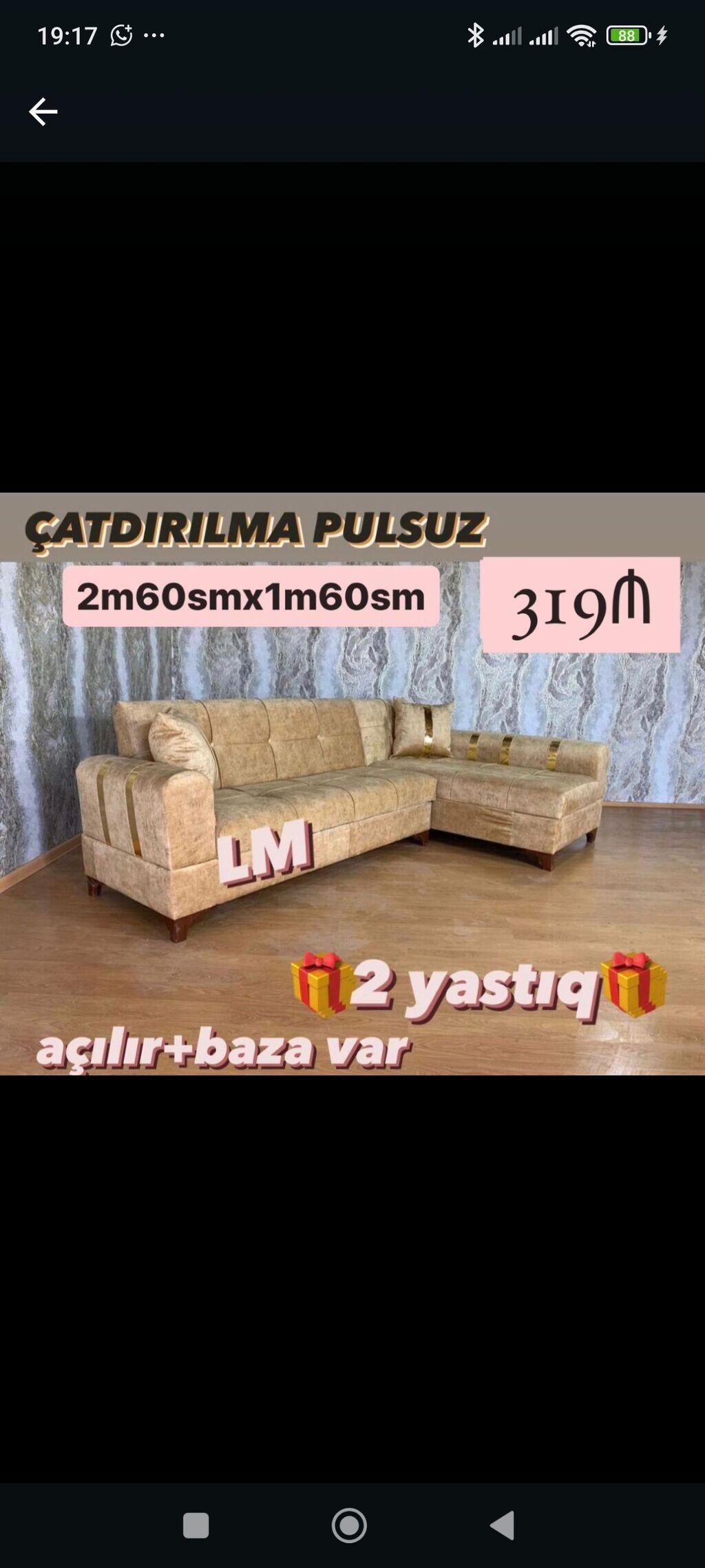 L‑şəkilli yumşaq künc divan - Ölçü: 2 m 60 sm x 1 m 60 sm - Mexanizm — Divanlər, Bakı