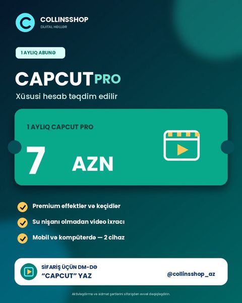 CapCut Pro 1 Aylıq Hesab – Sürətli Təhvil (Zəmanətli) — Bakı