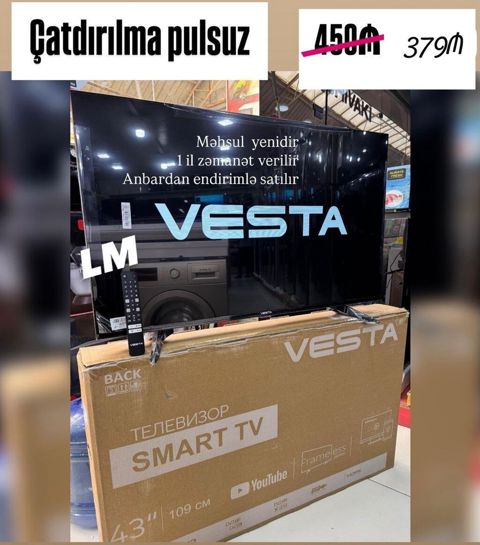 Yeni Televizor Vesta 43" 8K (7680x4320), Pulsuz çatdırılma, Ödənişli çatdırılma — Sumqayıt