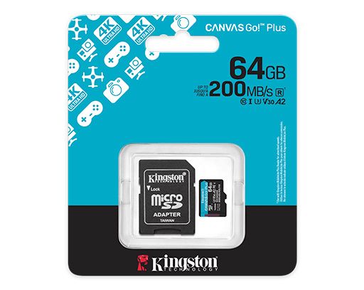 MicroSD kart - Kingston 64GB microSDXC Canvas Go Plus Gen4 R:200/W:100 Uhs-ı Class 10 V30 U3 A2 + adapter SDCG4/64GB — Kompüterlər və noutbuklar, Bakı (2)
