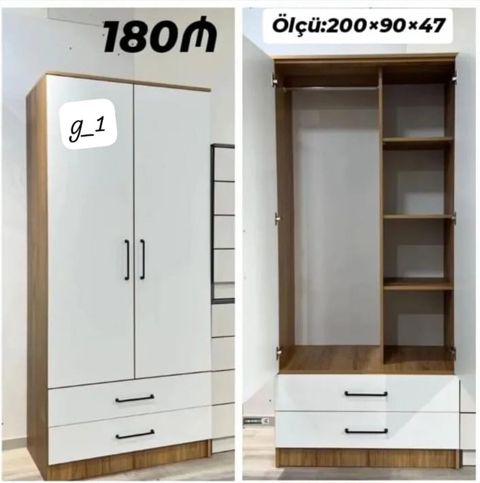 İki qapılı geyim dolabı - Ölçü: 200×90×47 sm (şəkildə göstərilib) — Sumqayıt
