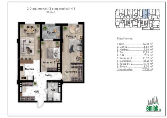 Satılır 2 otaqlı 113.18 m² yeni tikili Nizami m — Mənzil (3)