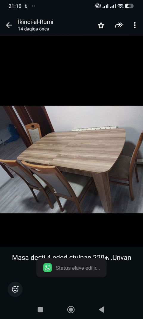 Masa desti 4 eded stulnan 220₼ .Unvan Xirdalan kuruqu .&Rumi — Bakı