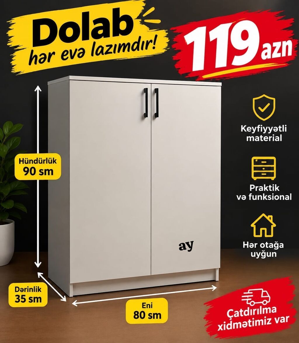 Iki qapılı çoxməqsədli dolab - Ölçülər: hündürlük 90 sm, en 80 sm — Şkaflar, Digah