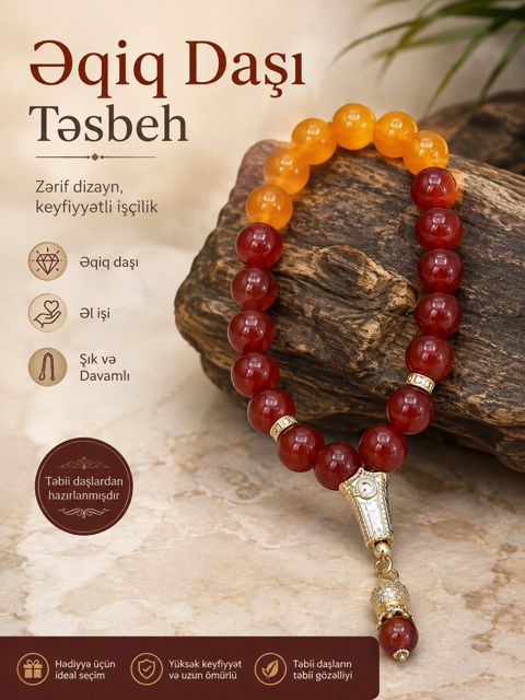 Təsbeh 69866895, sarı/qırmızı, əqiq, 190 mm — Bakı
