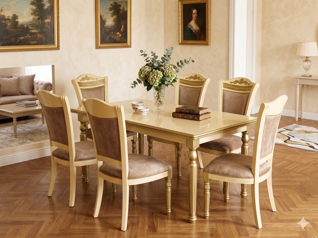 Masa və stul dəsti 3380, fıstıq/MDF, qızılı/bej, 90x77 sm, 7 əd — Mallar, Bakı (3)