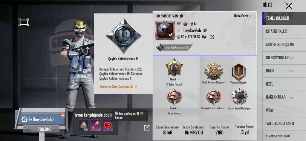 Pubg Mobile hesabı – yüksək səviyyəli statistikalar və nadir — Şəxsi əşyalar, Digah