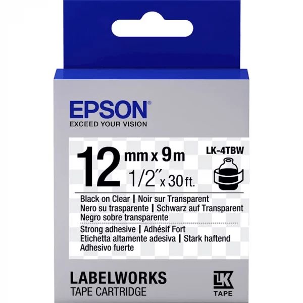 Lent kartric Epson Label Cartridge Strong Adhesive LK-4TBW Black/Transparent 12mm (9m) C53S654015 — Printerləri, Bakı