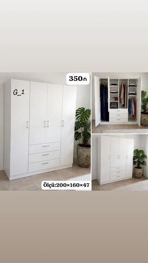 Model: G_1 Ağ rəngli 4 qapılı paltar şkafı. - Ölçü: 200 160 47 sm — Bakı