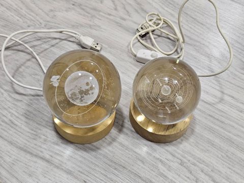 USB işıqlı kristal kürələr – Ay və Günəş sistemi modeli - Dəst: 2 — Emin