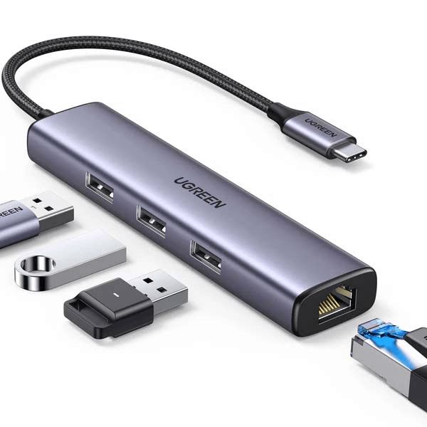 60600 Ugreen Usb-c to 3×USB3.0 Hub+RJ45 (1000M) Ethernet Adapter CM475 — Kompüterlər və noutbuklar, Bakı