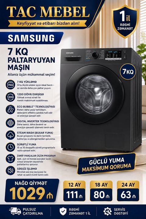 Paltaryuyan maşın Samsung, 9 kq, Yeni, Avtomat, Qurutma var, Kredit var, Pulsuz çatdırılma — Bakı