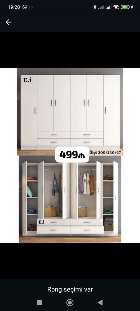 Ağ rəngli 6 qapılı paltar dolabı - Ölçü: 200/240/47 — Bakı