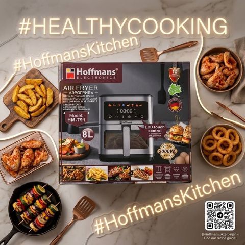 Hoffmans Electronics HM-791 Air Fryer – 8L - Güc: 2000W - Həcmi: 8 — Masazır
