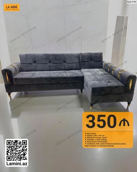 Məhsul: Künc divan (Kod: 2194) Xüsusiyyətlər: - Ölçü: 260 160 sm — Bakı
