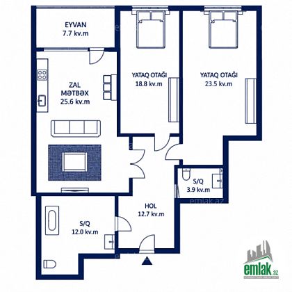 Satılır 3 otaqlı 105 m² yeni tikili Həzi Aslanov m — Mənzil (6)