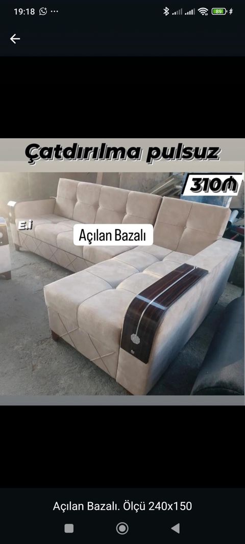 Künc divan – açılan, bazalı model - Ölçü: 240 x 150 sm - Rəng: açıq — Bakı