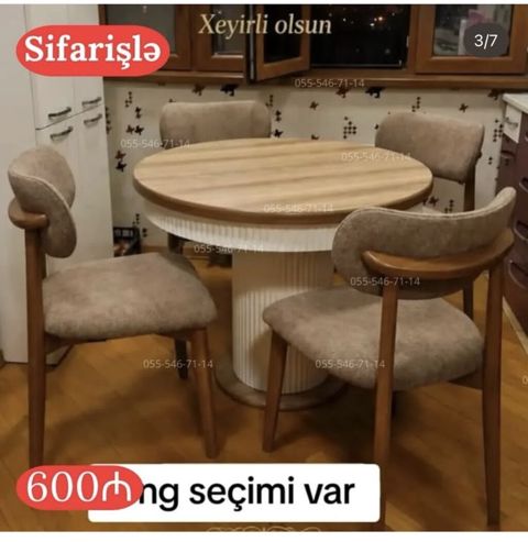 Mətbəx/Qonaq otağı üçün dəyirmi masa və 4 ədəd stul dəsti - Dizayn — Bakı