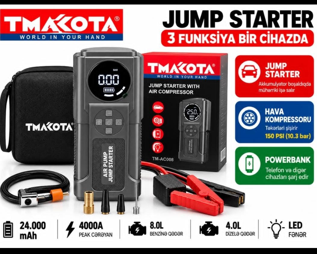Təkər üçün nasos primiçka aparatı poverbank fənər tmakota (kod: tm0011925-110) — Avtomobil elektronikası, Bakı