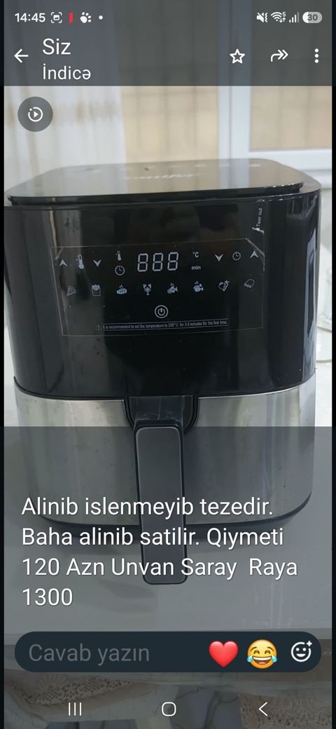Hava fritürü (air fryer), rəqəmsal sensorlu panel ilə. - Ön paneldə — 2-ci əl əşyalar