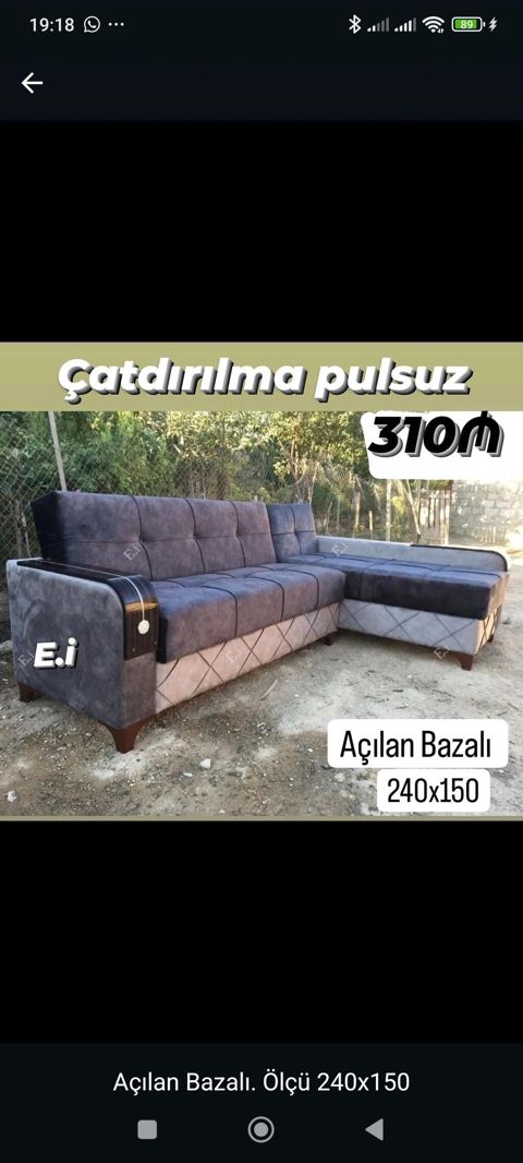 Açılan-bazalı künc divan - Ölçü: 240 x 150 sm - Mexanizm: açılan — Bakı