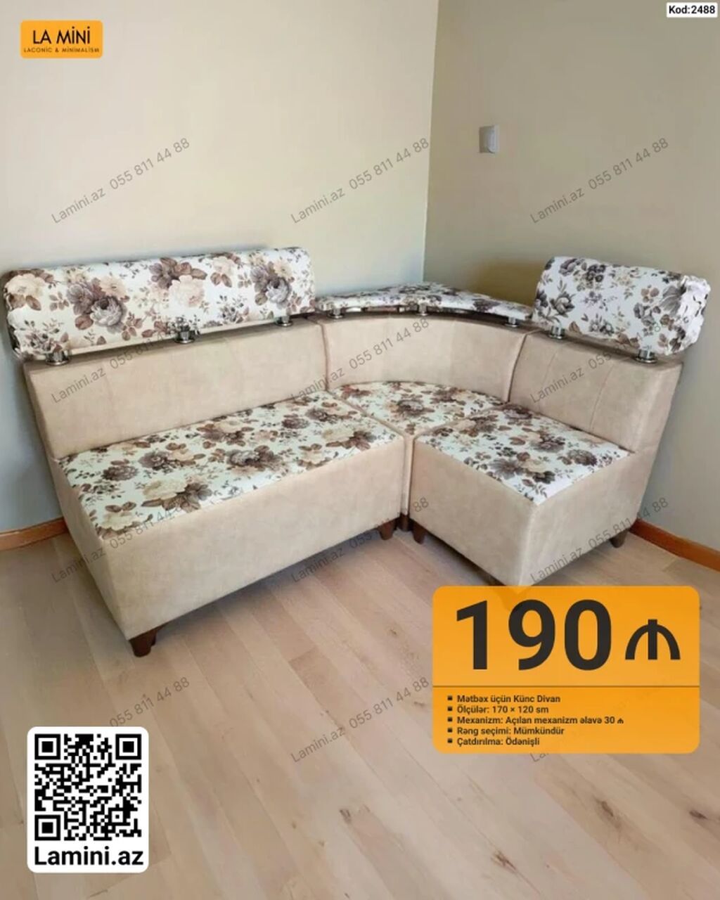 Künc divan, Mətbəx üçün, Parça, Bazasız, Açılan — Divanlər, Bakı