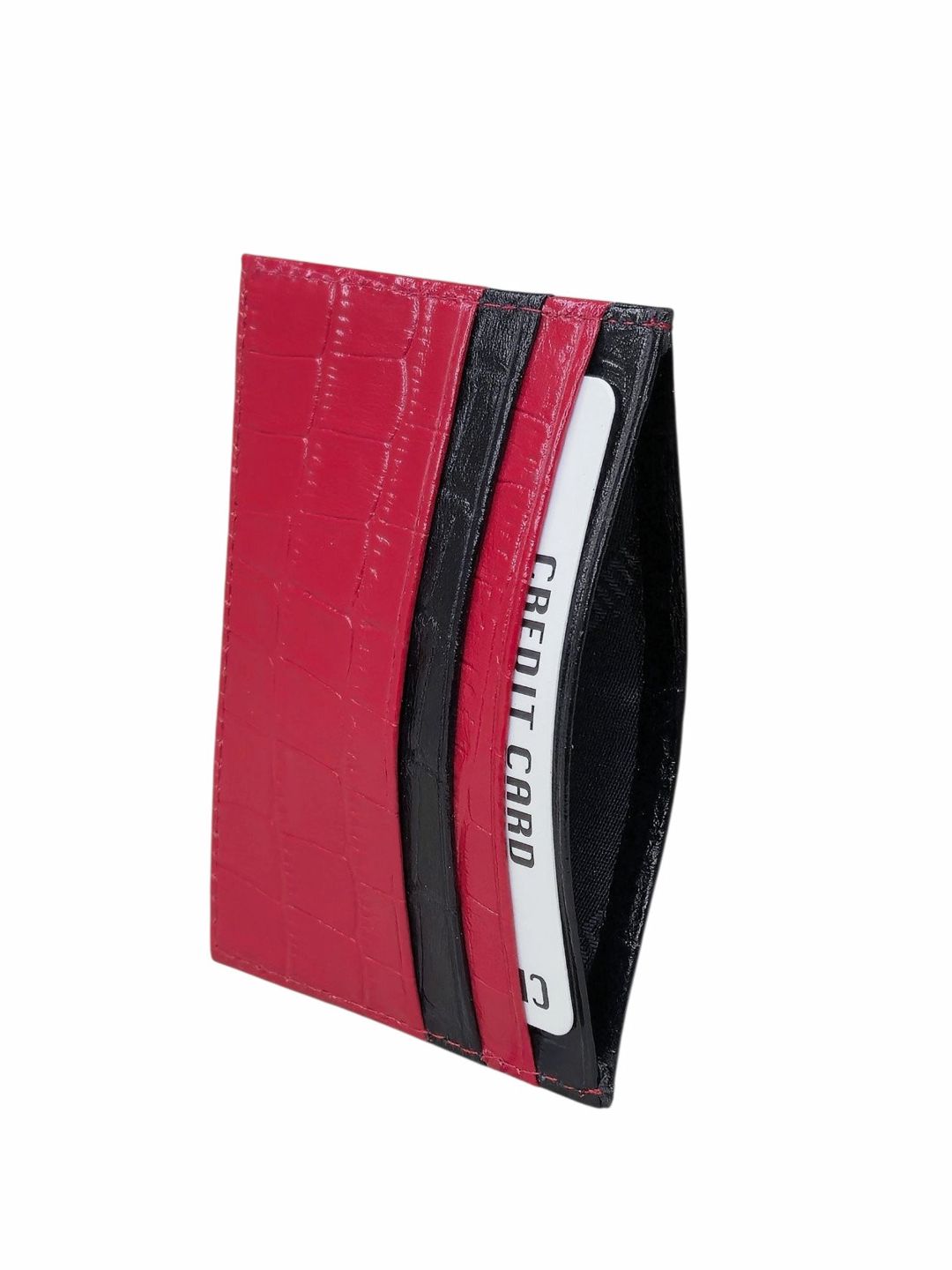 Kartlar üçün qab unisex, təbii dəri, 7 kartlıq, qara-qırmızı, Türkiyə istehsalı, 10x7.5 sm - WalletCo_Cradholder_Black-Red — Mallar, Bakı (2)