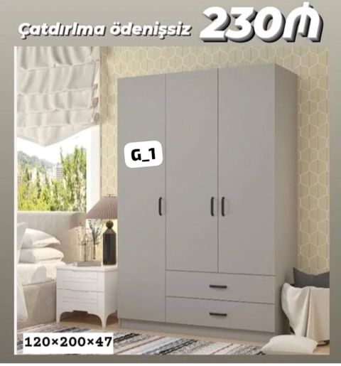 G_1 model geyim dolabı - Ölçülər: 120 200 47 sm - Rəng: açıq boz — Bakı