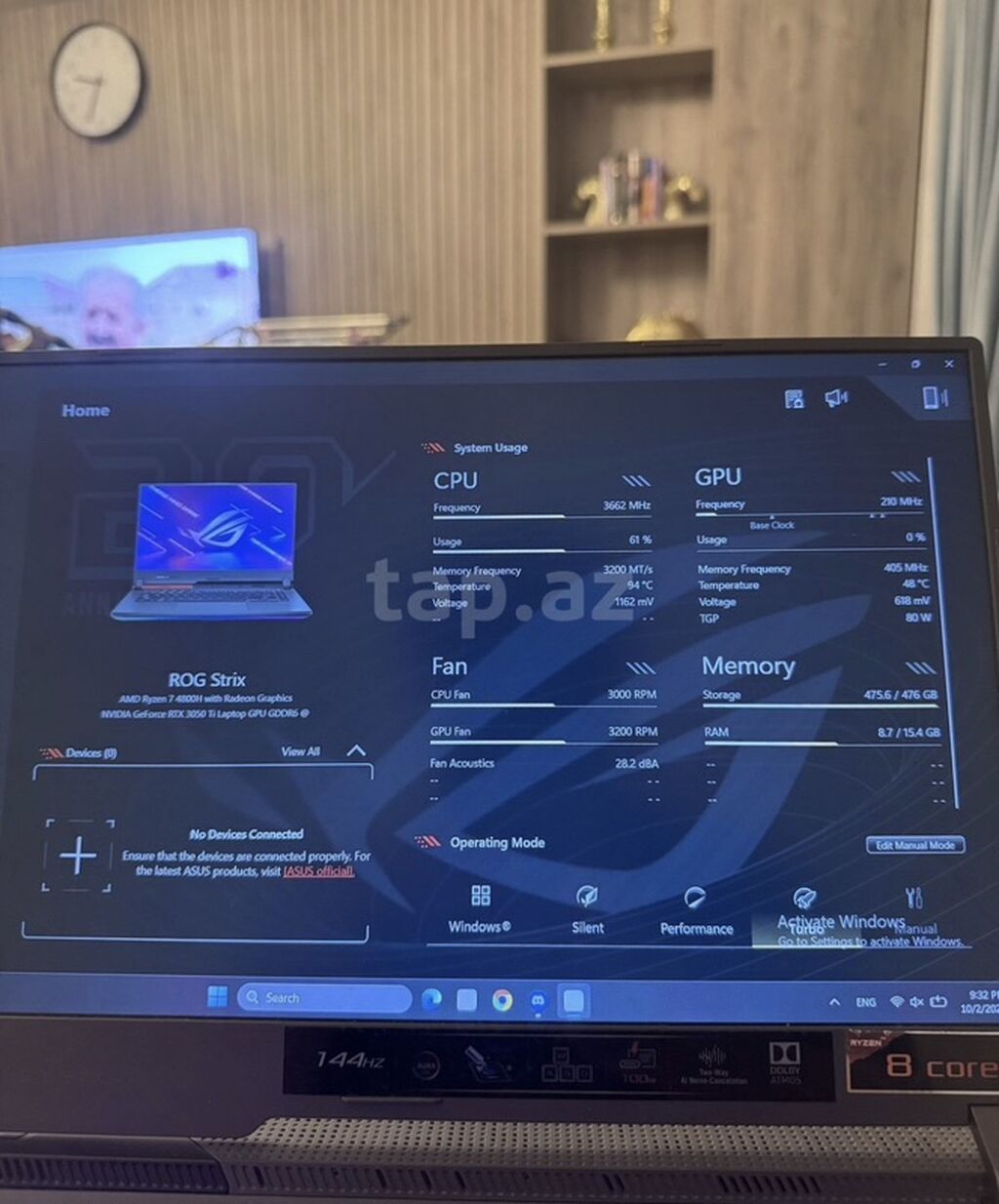 ASUS ROG Strix G (G513) oyun noutbuku - Ekran: 15.6" Full HD, 144 Hz — Asus, Bakı (4)