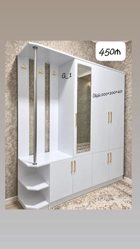 Ağ rəngli dəhliz dolabı və paltar asqısı komplekti (model: G_1) — Bakı