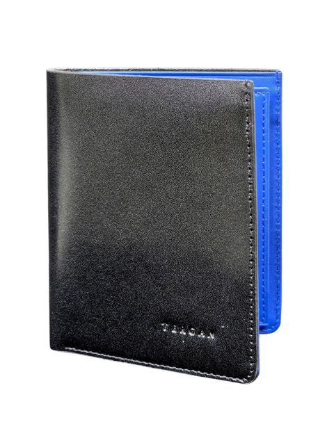 Pul kisəsi təbii dəri, unisex, 16 kart bölməsi, 11.5x9.5x2 sm, Türkiyə istehsalı, qara-mavi - Tergan_1672_Black-Blue — Bakı