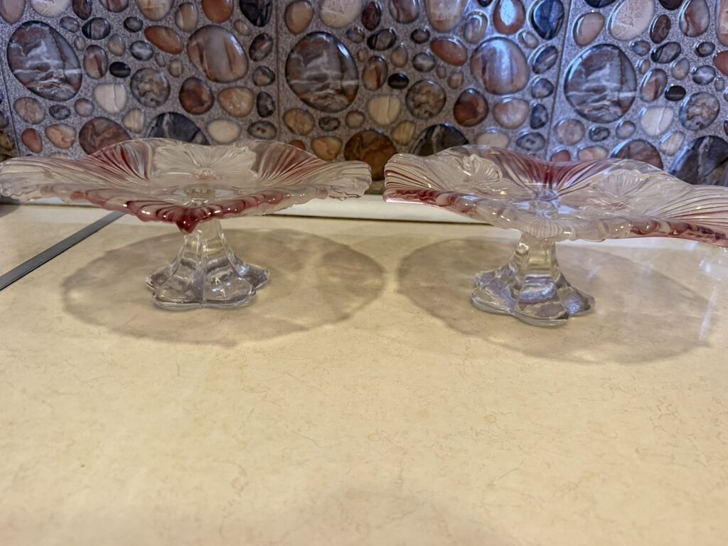 Tort və şiriniyyat qabı, rəng - Qırmızı, Şüşə — Süfrə qabı, Bakı (2)