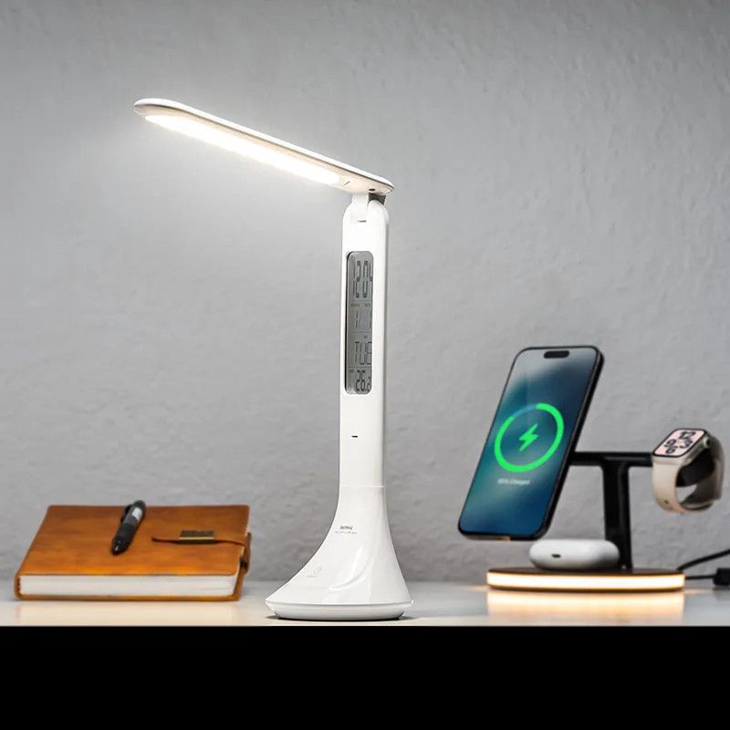 Masaüstü lampa Remax RT-E601 Eye-Caring LED, saat, zəngli saat, və temperatur göstəricili — Mallar, Bakı (3)