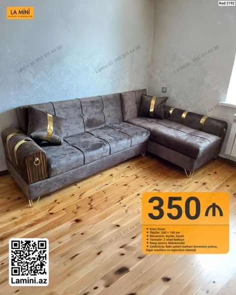 Məhsul: Künc divan (Kod: 2192) - Ölçülər: 260 x 160 sm - Mexanizm — Bakı