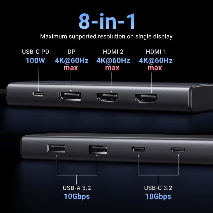 Hub Ugreen 35625 usb-c to 2*HDMI(4K@60Hz)+DP+2*USB-A3.2+2*USB-C3.2+PD(100W) CM639 — Kompüterlər və noutbuklar, Bakı (2)
