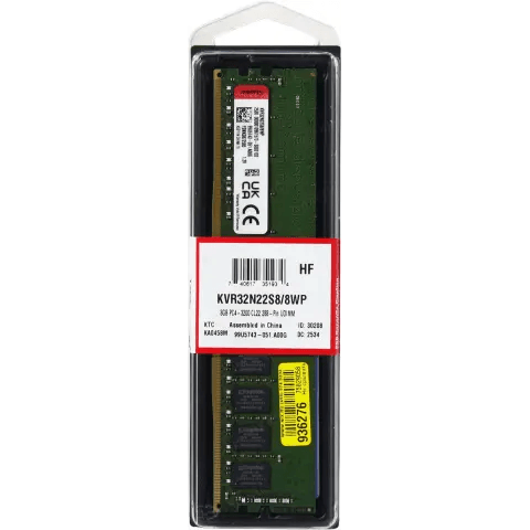 Ram Kingston ValueRAM 8GB DDR4 3200 CL22 1Rx8 Udımm KVR32N22S8/8WP — Operativ yaddaş, Bakı