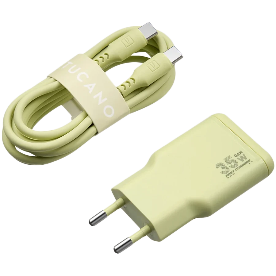 Qidalanma adapteri Tucano One Power Kit 35 Vt GaN Usb‑c + Kabel, Sarı — Smartfon aksesuarları, Bakı (3)